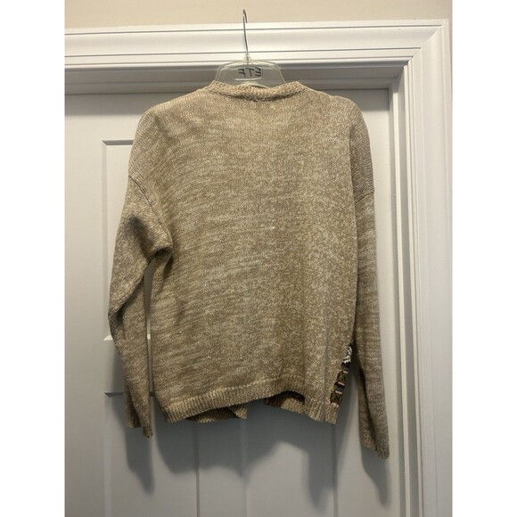 WHITE STAG BEIGE BROWN UGLY CHRISTMAS WOMEN'S SWEATER YARN BEADS TREES Large - Picture 3 of 4